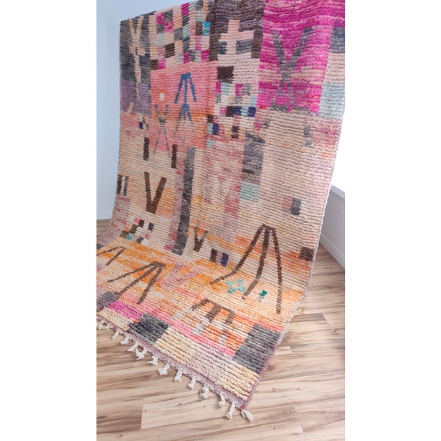 Contemporary Pink Turquoise Patchwork Wool Moroccan Rug For Sale In Boston - Image 6 of 17