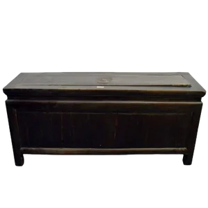 19th Century Brown Lacquered Chinese Trunk With Brass Hardware and Rustic Appeal