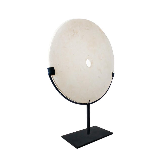 Hand-Carved Indonesian Marble Disk on Stand, 10 Inches For Sale In New York - Image 6 of 15