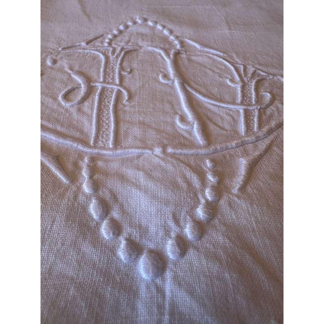 French Antique French Linen Sheet With Openwork Ladder Stitch Monogrammed White Trousseau Sheet Romantic French Bedding For Sale - Image 3 of 11