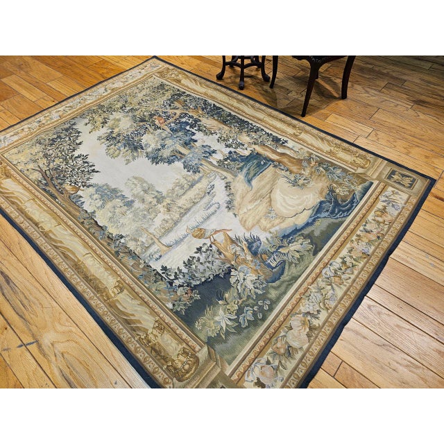 Vintage French Aubusson Tapestry, Hand-Woven Wool, Forest Scene, 72" X 96" For Sale In Chicago - Image 6 of 18