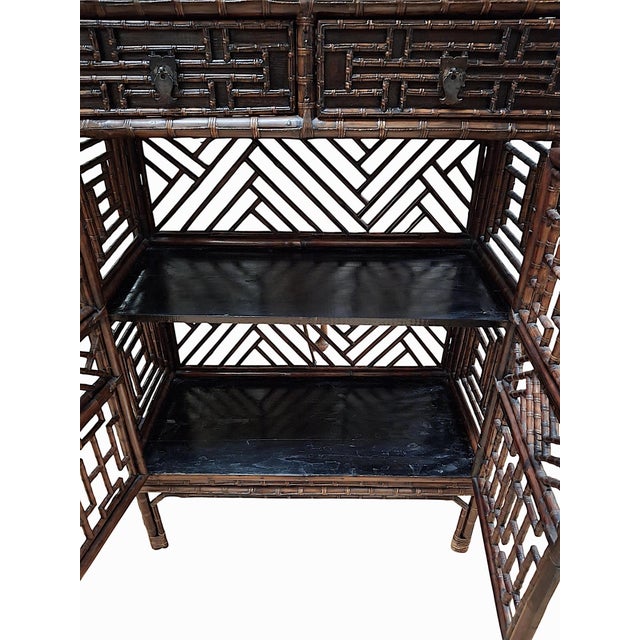 Late Qing Dynasty Tall Bamboo Open-Fretwork Display Cabinet For Sale - Image 9 of 13