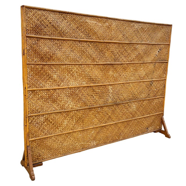 1930s Art Deco 9' Foot X 6' Foot Rattan & Woven Wicker Wall Divider Screen For Sale - Image 4 of 10