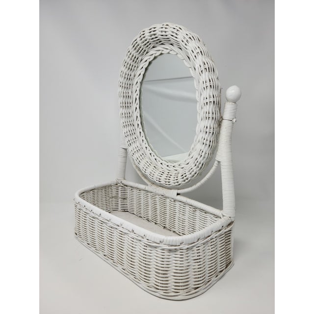 Vintage White Wicker Tabletop Vanity Mirror With Catchall ...