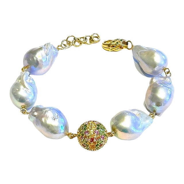 Bochic “Capri” Vintage Natural Multi Fancy Color Gems & PearlBracelet Set In 18K For Sale