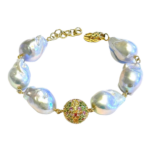 Bochic “Capri” Vintage Natural Multi Fancy Color Gems & PearlBracelet Set In 18K