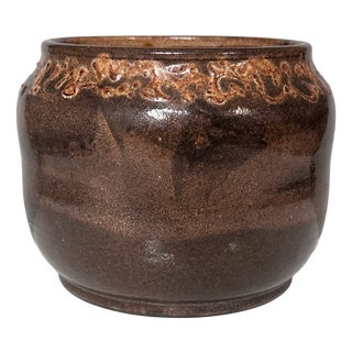 Hand-Thrown Ceramic Art Planter with Organic Line Rim Decoration by Helma Klett, Germany, 1970s For Sale