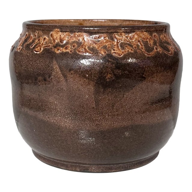Hand-Thrown Ceramic Art Planter with Organic Line Rim Decoration by Helma Klett, Germany, 1970s For Sale