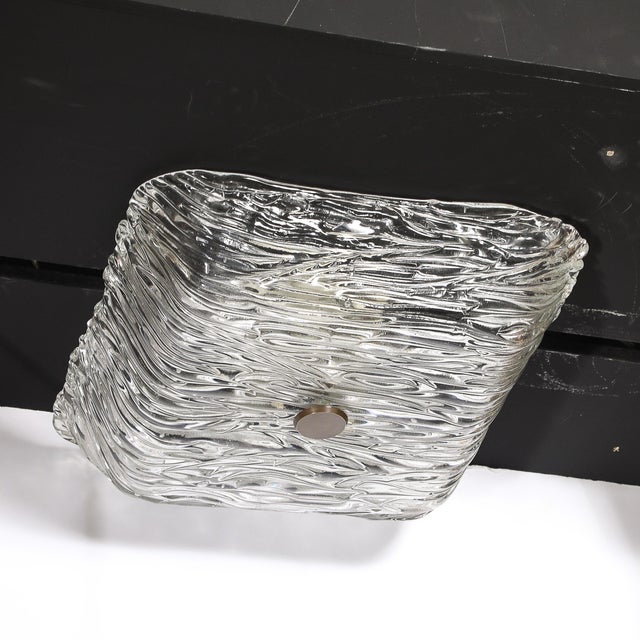 1960s Mid-Century Modern Murano Hand-Blown Textural Clear Glass Venini Flush Mount Chandelier For Sale - Image 18 of 18