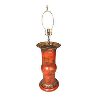 Early 19th Century Berlinware Scarlet Cold Painted Vase in the Chinese Style Mounted as a Lamp For Sale