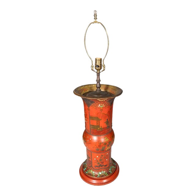 Early 19th Century Berlinware Scarlet Cold Painted Vase in the Chinese Style Mounted as a Lamp For Sale