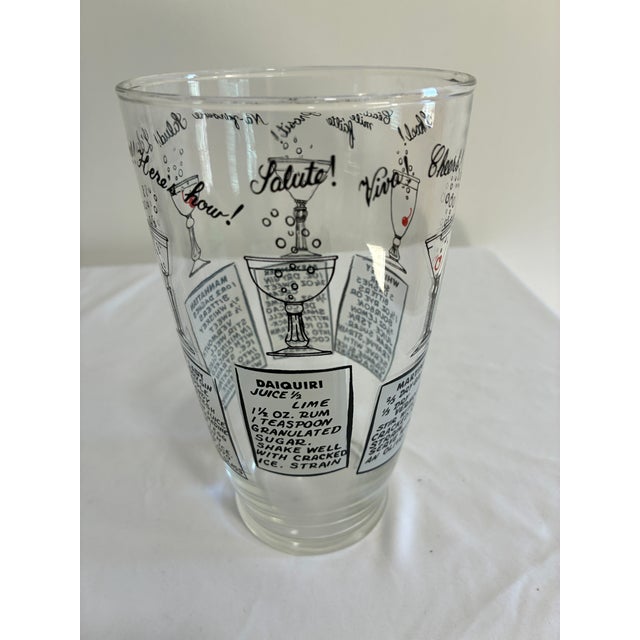 Vintage Printed Cocktail Recipe Glass Shaker For Sale - Image 4 of 9
