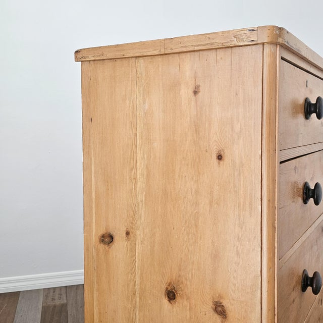 Wood Antique English Pine Chest of Drawers (Dresser)with Dark Knobs - Circa 1870 For Sale - Image 7 of 18