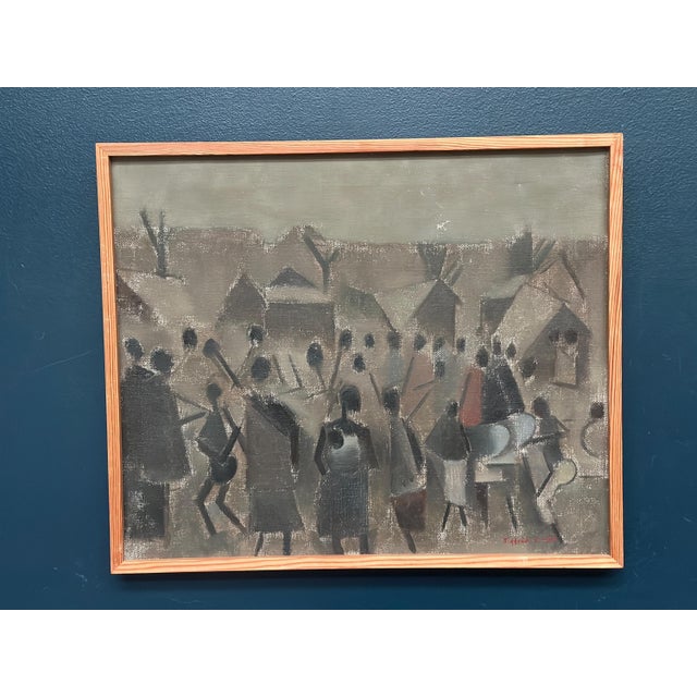 Sigfrid S, Landscape with Figures, 1960, Oil Painting on Canvas, Framed For Sale - Image 16 of 16