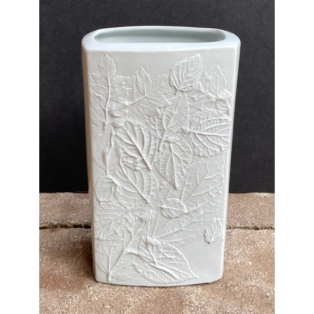 Organic Modern Style Naaman White Bisque Porcelain Vase With Embossed Leaf Relief For Sale - Image 11 of 11