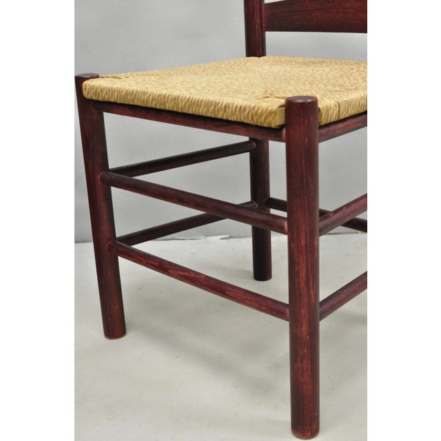 Late 20th Century Primitive Rustic Ladder Back Woven Rush Seat Dining Side Chairs - Set of 6 For Sale - Image 9 of 14