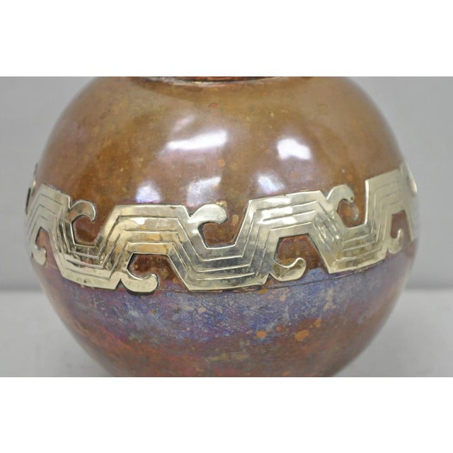 Vintage Artesanias Taxco Mexico Primitive Water Pitcher Silver Mounted Copper For Sale - Image 4 of 16