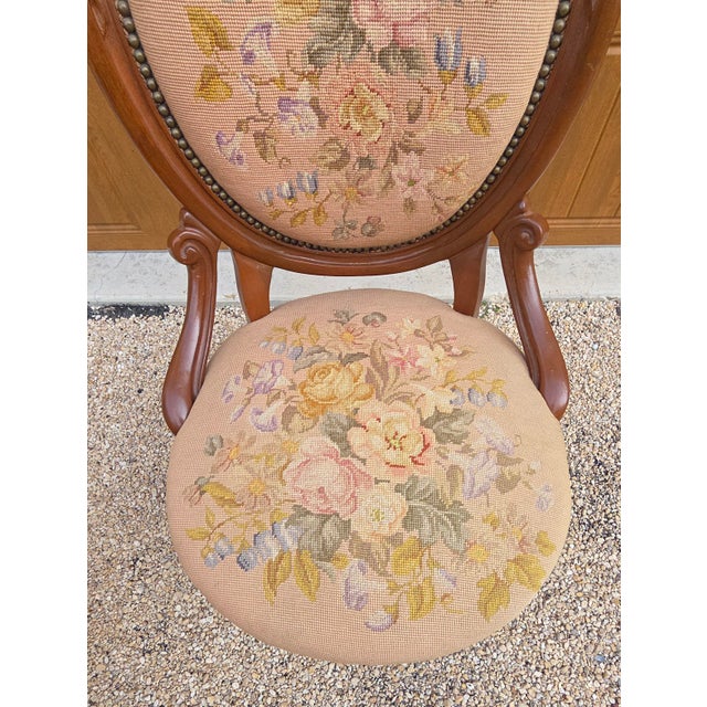 Antique Victorian Needlework Parlor Chair For Sale - Image 4 of 18