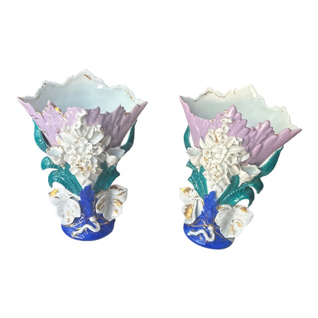 Pair of Large Vintage Italian Floral Vases For Sale