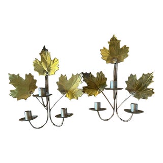 Mid 20th Century Metal Maple Tree Candle Sconces - a Pair For Sale
