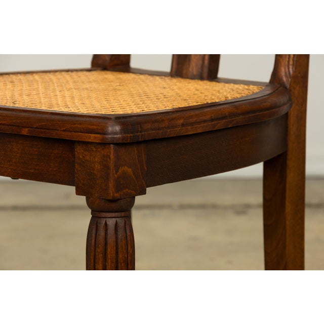 1930s Set of Six French Art Deco Carved Maple & Cane Dining Chairs For Sale - Image 16 of 18
