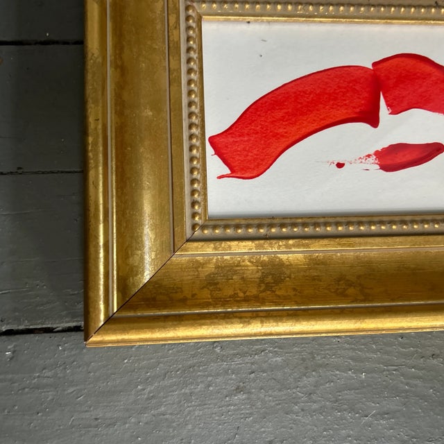 Contemporary original abstract flying red lips painting. Measures 8x5 or 12.5x9.5 framed. Check out my shop Robins Egg...