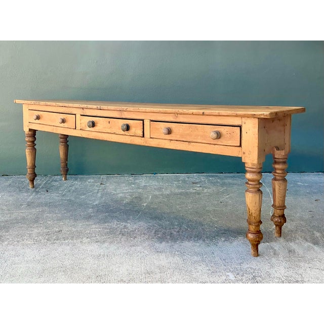 Vintage Primitive Long Pine Console For Sale - Image 10 of 12