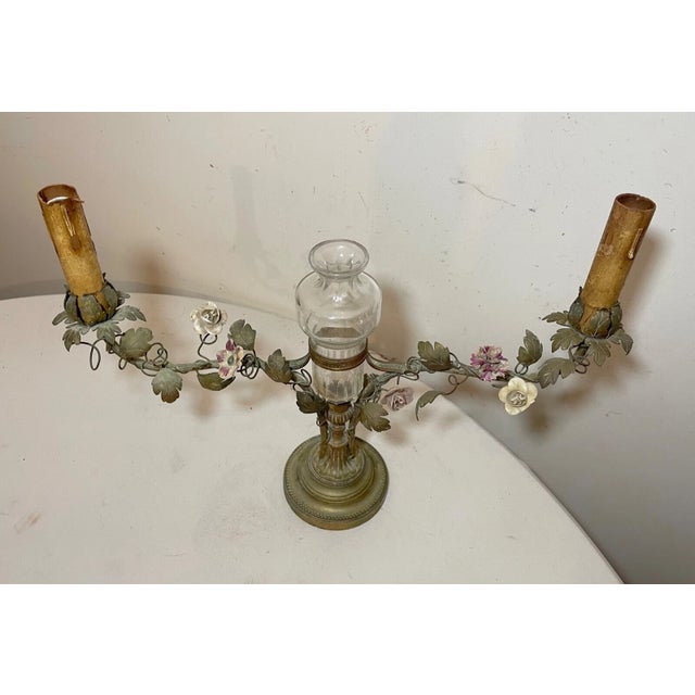 Antique Ornate French Gilt Bronze Porcelain Floral Crystal Vase Table Lamp Light For Sale - Image 10 of 12