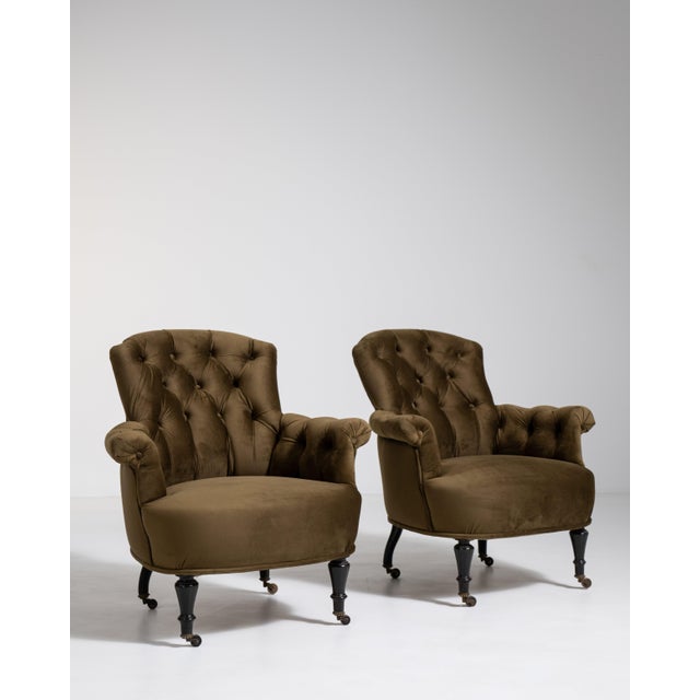Late 19th Century Pair of Napoleon III Velvet Upholstered Armchairs, Second Empire Style, France, Circa 1880 For Sale - Image 5 of 14
