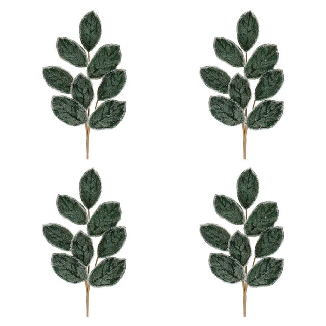 Rustic Beaded Magnolia Leaf Spray (Set of 4) For Sale - Image 3 of 3