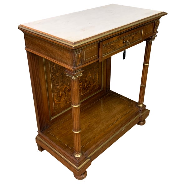 Antique Walnut Marquetry Pier Table, 1870 For Sale