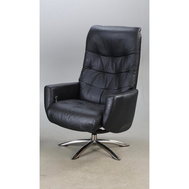 Vintage Black Leather Chair with Chrome X-Frame Base, 1980s For Sale - Image 3 of 6