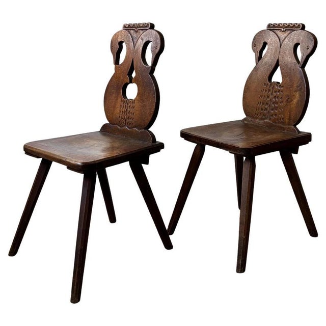 Brown Swiss Alp Folk Side Chairs, 1880s, Set of 2 For Sale - Image 8 of 8