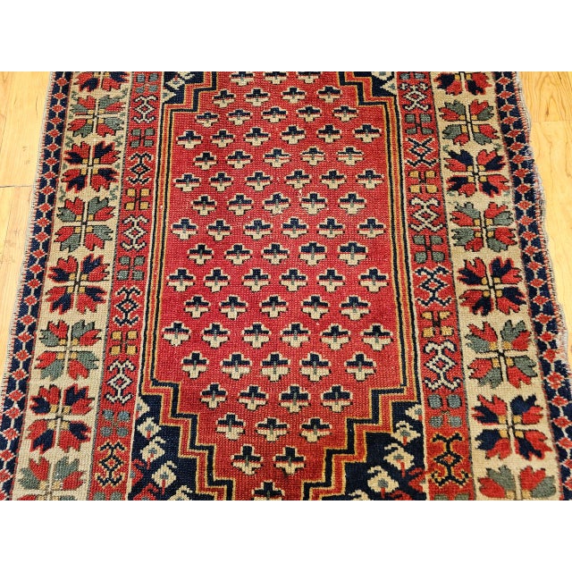 Vintage Turkish Village Area Rug, Hand-Knotted Wool, Red & Navy, 1950s, 3' x 5' For Sale - Image 9 of 15