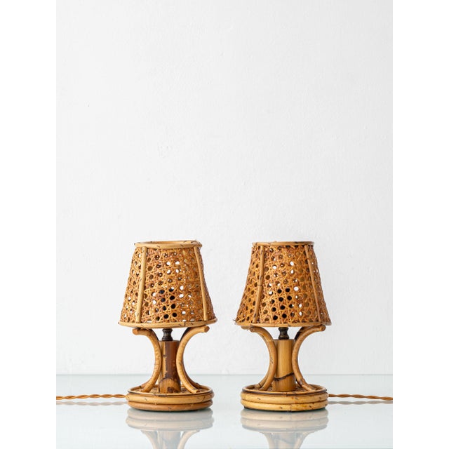 Louis Sognot French Riviera Bamboo Rattan Table Lamps, 1960s, Set of 2 For Sale - Image 4 of 14