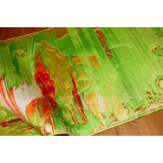 Hand-Embroidery Vintage Butterfly Silk Lumbar Pillow Framed With Vintage Guipure Lace and Piping For Sale - Image 11 of 12