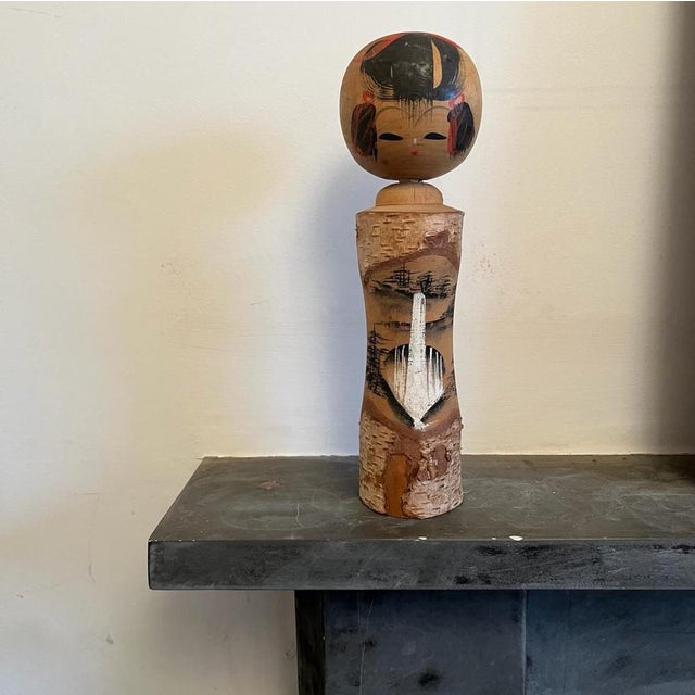 Vintage Japanese Handmade Kokeshi Doll with Tree Bark For Sale - Image 14 of 14
