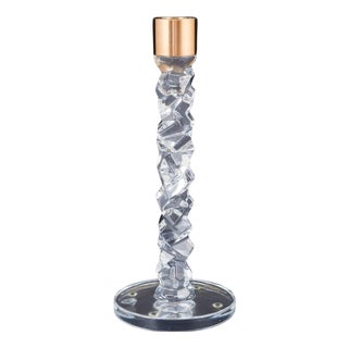 Candleholder in Clear Crystal with Faceted Sculptural Shaft by Erik Höglund for Orrefors, Sweden, 1970s For Sale