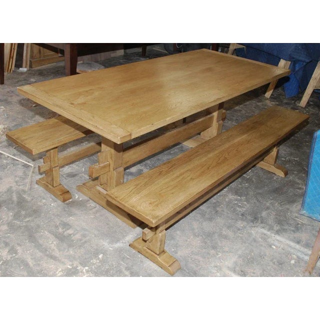 Contemporary Vintage Oak Expandable Trestle Table, Built to Order For Sale - Image 3 of 9