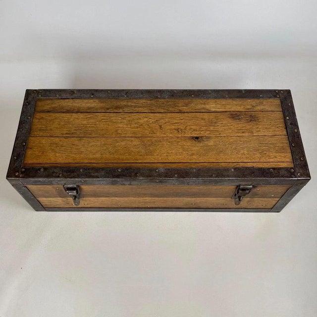 Antique Early 20th Century English Iron-Bound Oak Storage Chest For Sale - Image 11 of 12