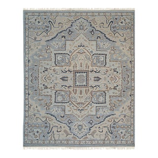 8x10 Unique Comfortable Blue Traditional Medallion Hand Knotted Wool Carpet Rug For Sale