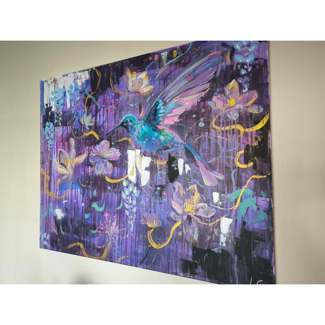 Contemporary Linda Clerget, Cosmic Bird, Ink on Canvas For Sale - Image 3 of 10