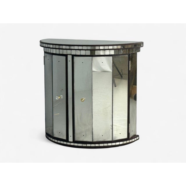 Hollywood Regency Style, Distressed Glass, Mirrored Demilune Cabinet For Sale - Image 4 of 12