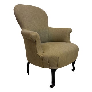 Antique Lounge Chair in Neutral Fabric, 1890s For Sale