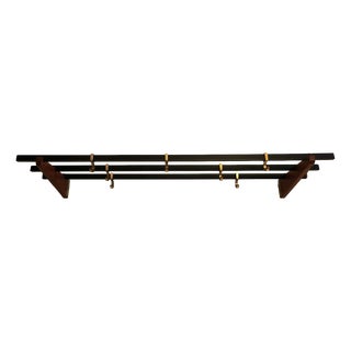 Brass and Teak Coat Rack with Seven Sliding Hooks, 1960s For Sale