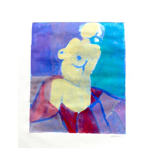 "French Woman" Contemporary Figurative Female Nude Gouache Painting by Martha Holden For Sale