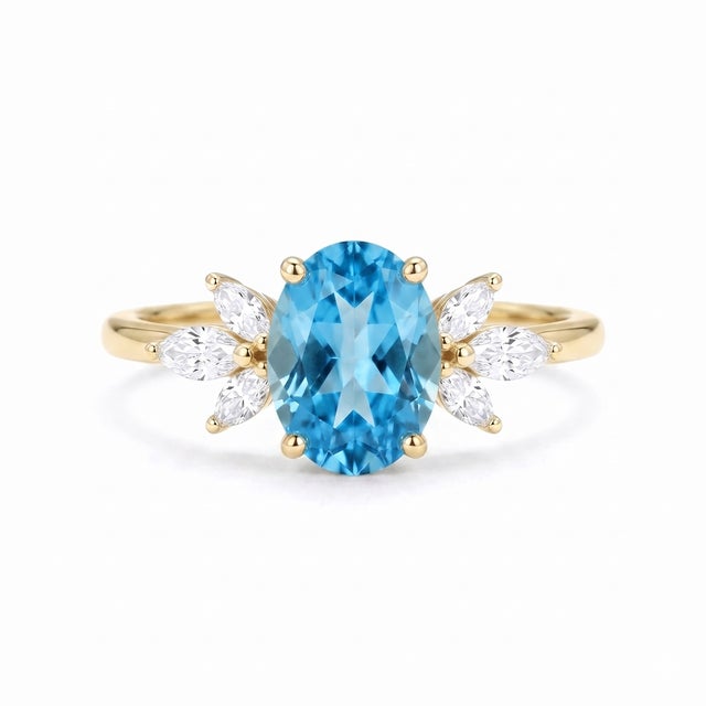 Contemporary Royal Swiss Blue Topaz Ring - Blue Gemstone Engagement Ring Us 7 (All Sizes Available) For Sale - Image 3 of 4