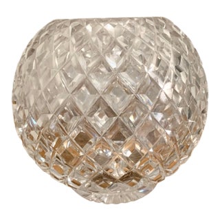 Vintage Modern Hand Cut Round Clear Crystal Vase Rose Bowl For Sale