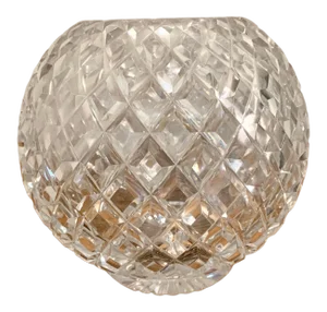 Vintage Modern Hand Cut Round Clear Crystal Vase Rose Bowl