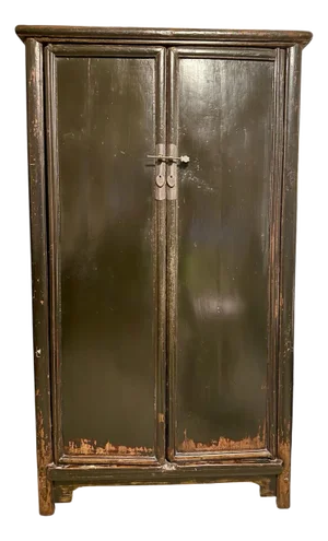 19th Century Chinese Black Lacquered Scholars Cabinet Armoire